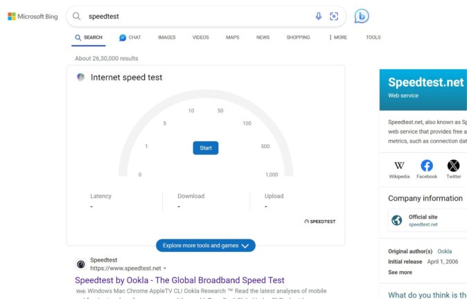 Microsoft, Bing'e Ookla Speedtest'i Entegre Etti